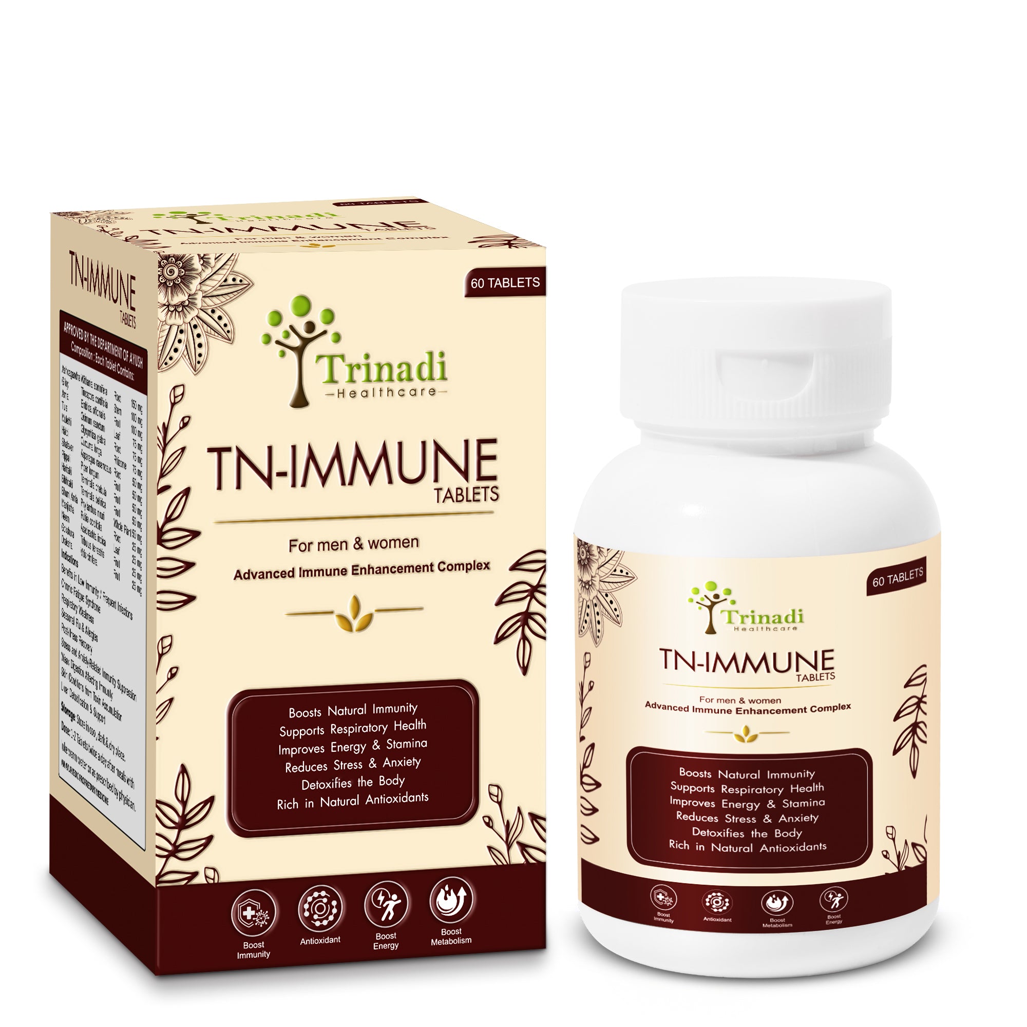 Trinadi TN-Immune Tablets | Ayurvedic Immunity Booster with Natural Antioxidants | Supports Respiratory Health, Energy, Stamina, Stress Relief & Daily Wellness