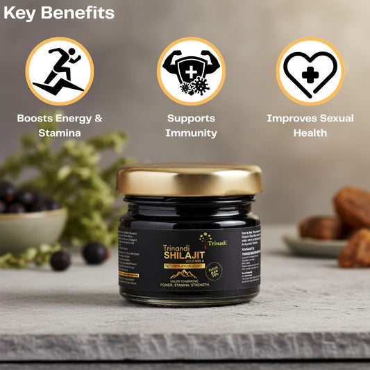 Trinadi Shilajit Gold Resin/Tablets | Ayurvedic Supplement with Pure Shilajit, Ashwagandha, Gokshura & Swarna Bhasma | Boosts Strength, Stamina, Vitality, Energy & Immunity