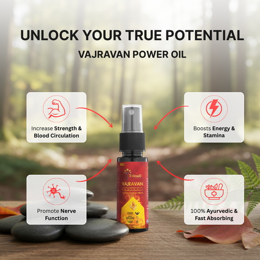 Trinadi Vajravan Power Oil | Ayurvedic Performance & Stamina Massage Oil | Boosts Strength, Endurance, Circulation & Recovery  | Herbal Vitality Oil for Men
