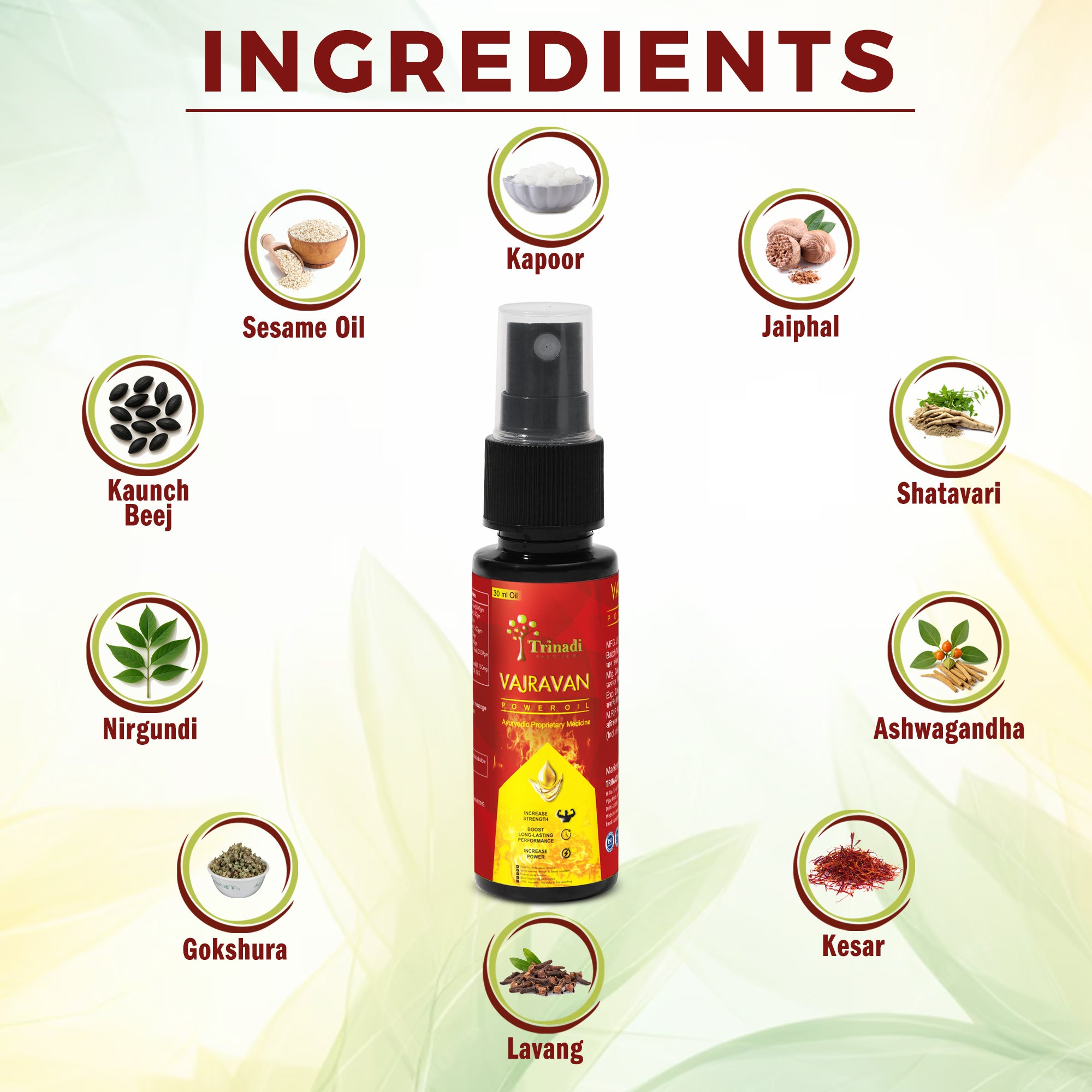 Trinadi Vajravan Power Oil | Ayurvedic Performance & Stamina Massage Oil | Boosts Strength, Endurance, Circulation & Recovery  | Herbal Vitality Oil for Men