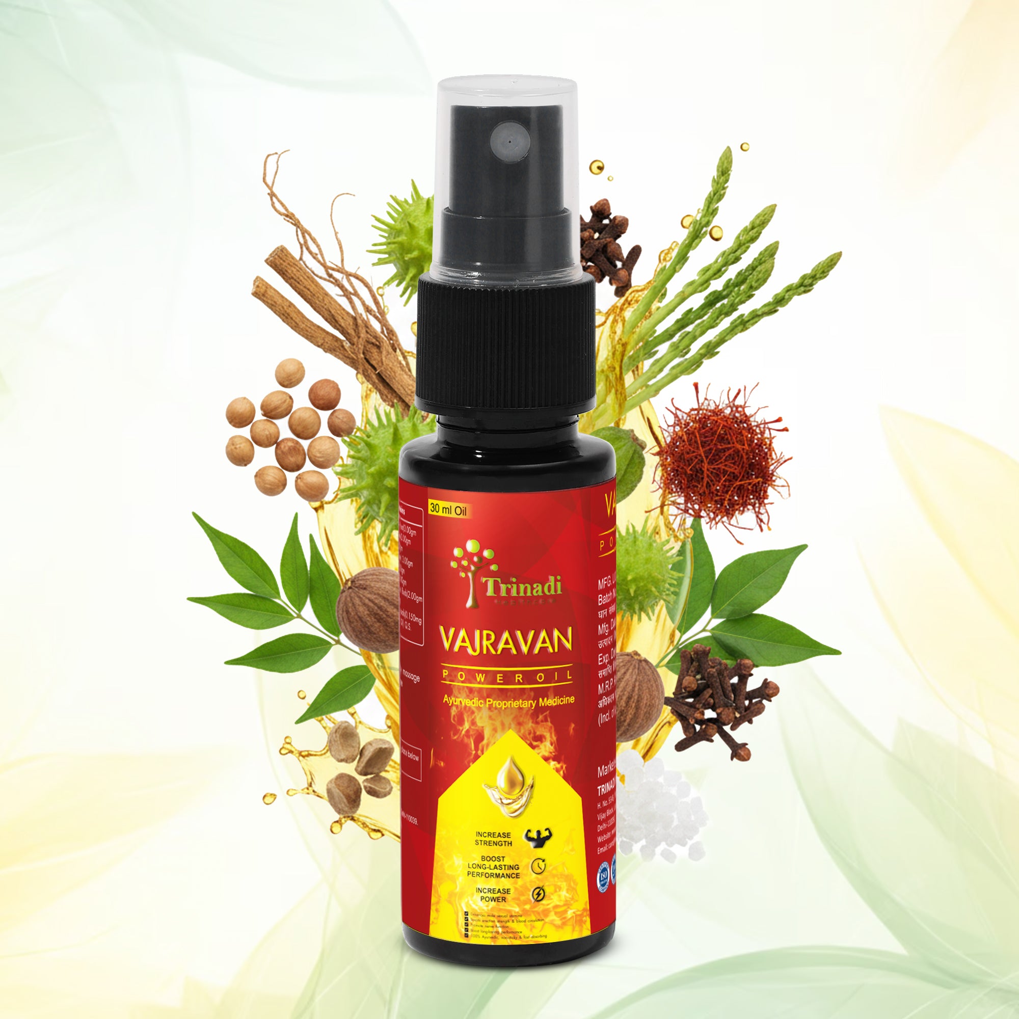 Trinadi Vajravan Power Oil | Ayurvedic Performance & Stamina Massage Oil | Boosts Strength, Endurance, Circulation & Recovery  | Herbal Vitality Oil for Men