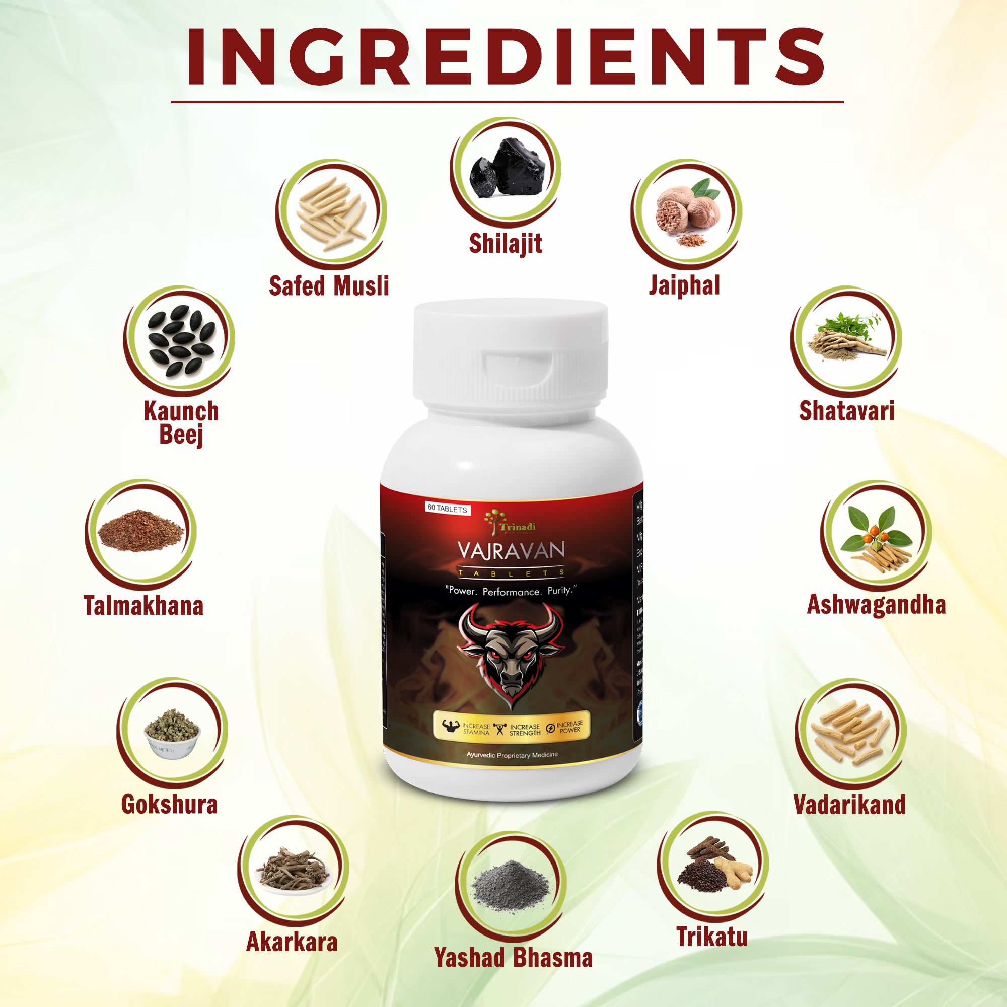 Trinadi Vajravan Tablets | Ayurvedic Testosterone Booster for Men | Enhances Strength, Stamina, Vitality & Libido | Herbal Supplement for Energy, Recovery & Performance