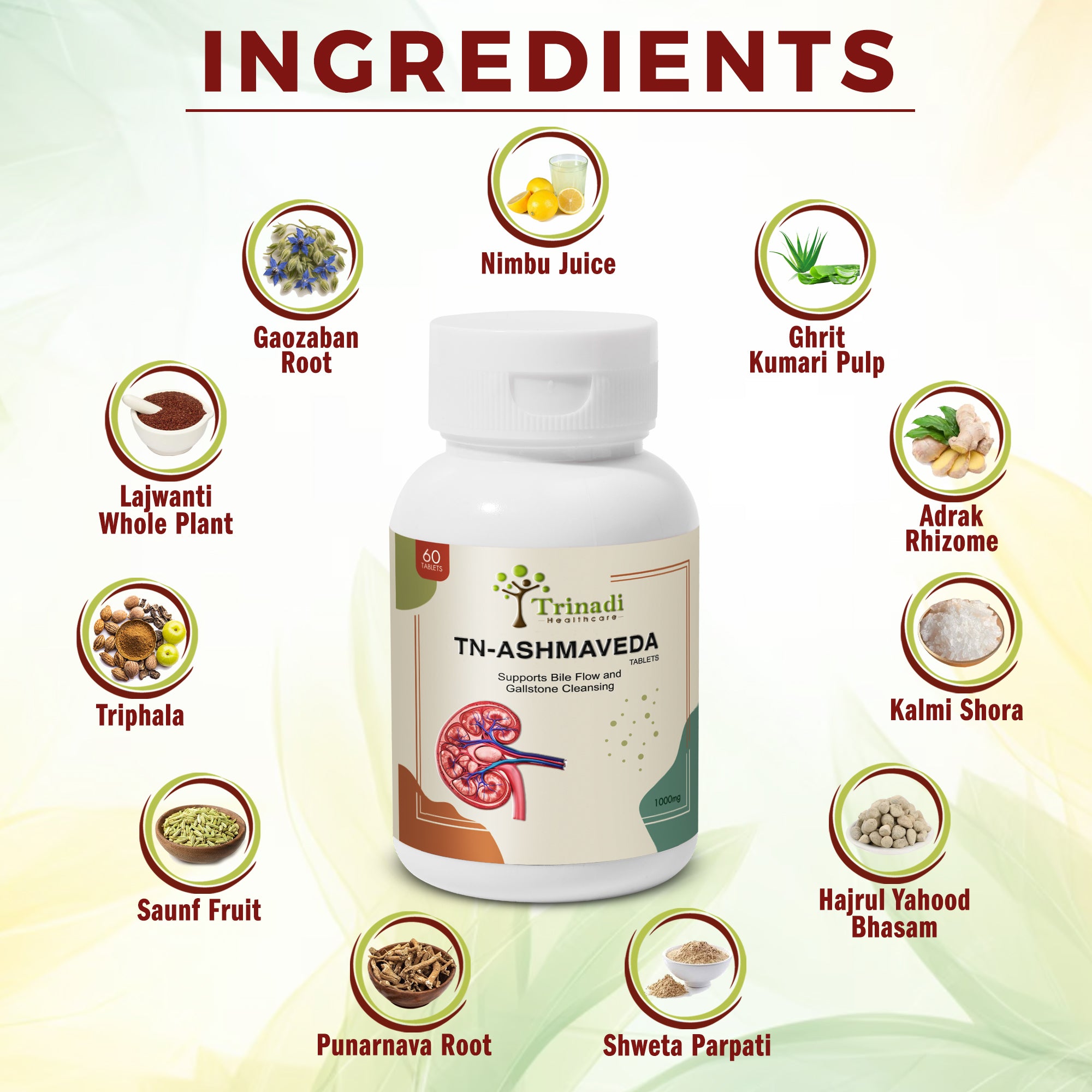 Trinadi TN-ASHMAVEDA Tablets | Ayurvedic Gallstone Care & Liver Support | Promotes Bile Flow, Digestion, Detox & Gallbladder Health | Natural Herbal Supplement