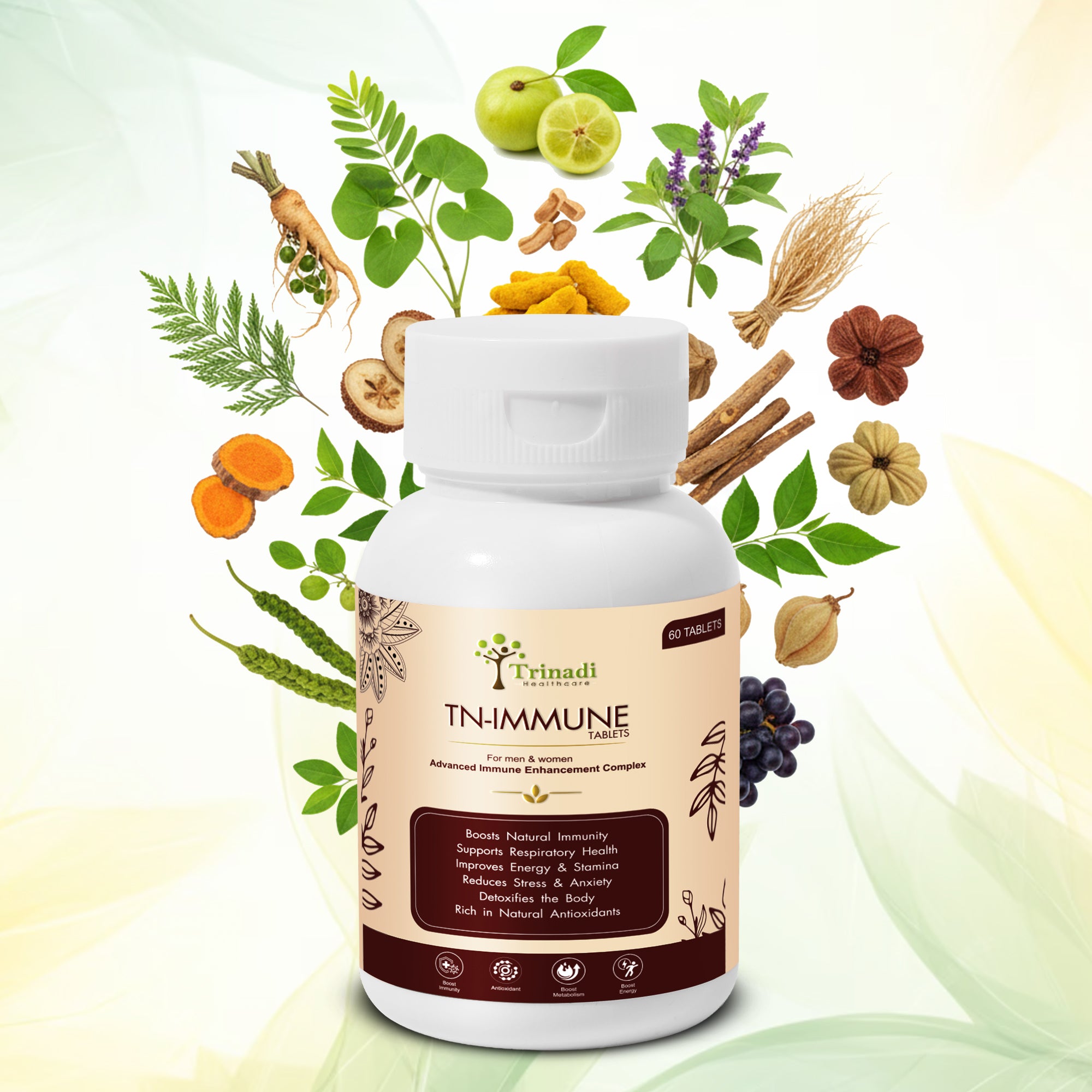 Trinadi TN-Immune Tablets | Ayurvedic Immunity Booster with Natural Antioxidants | Supports Respiratory Health, Energy, Stamina, Stress Relief & Daily Wellness